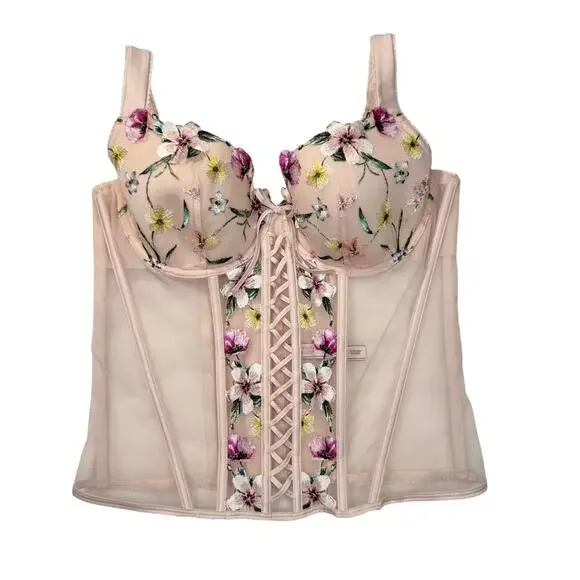 Victoria’s Secret Floral Embroidered Corset Bustier XL Coquette Festival Bridal - Picture 2 of 14